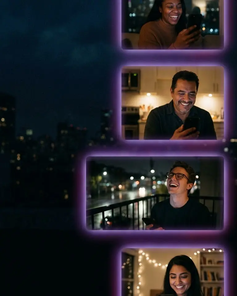 Quatre personnes dans des villes différentes, chacune en appel vidéo le soir